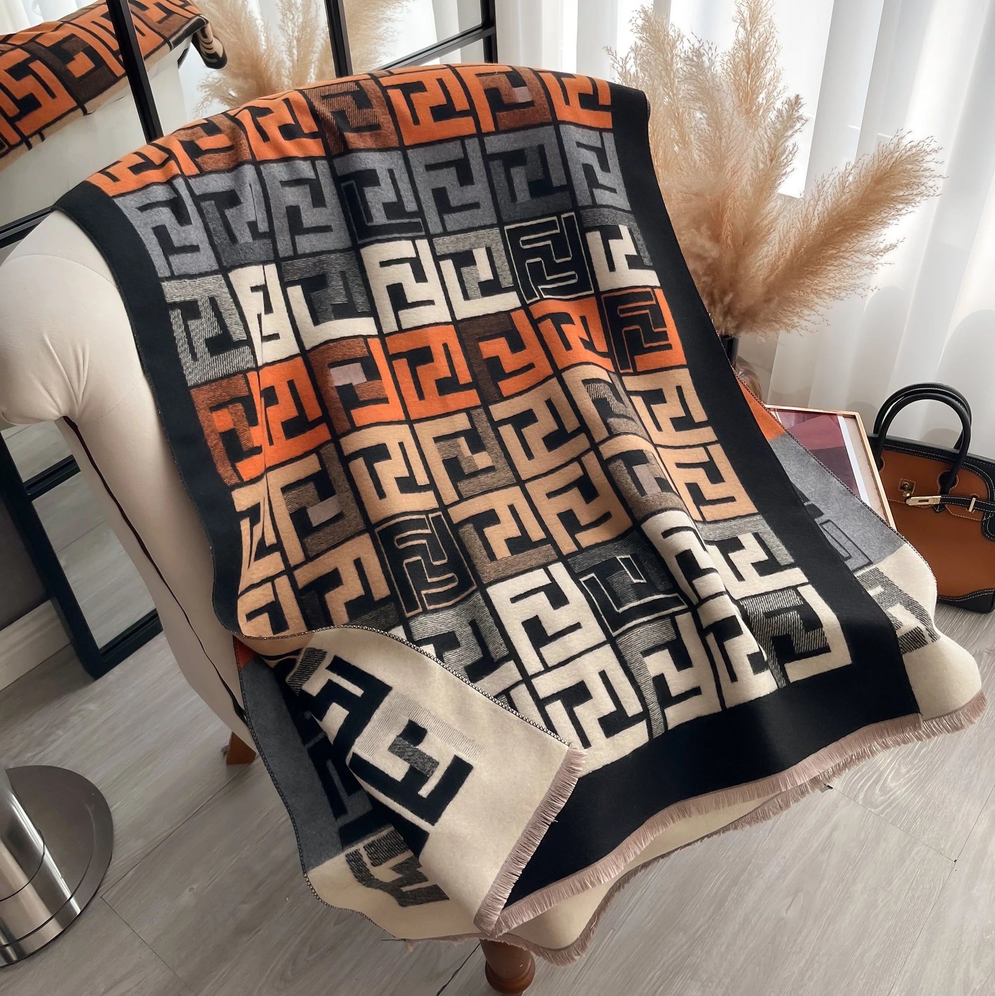 2025 New Luxury Women Two-Sided Print Scarf Soft Warm Pashmina Fashion Shawl Winter Outdoor Coldproof Windproof Blanket Scarf