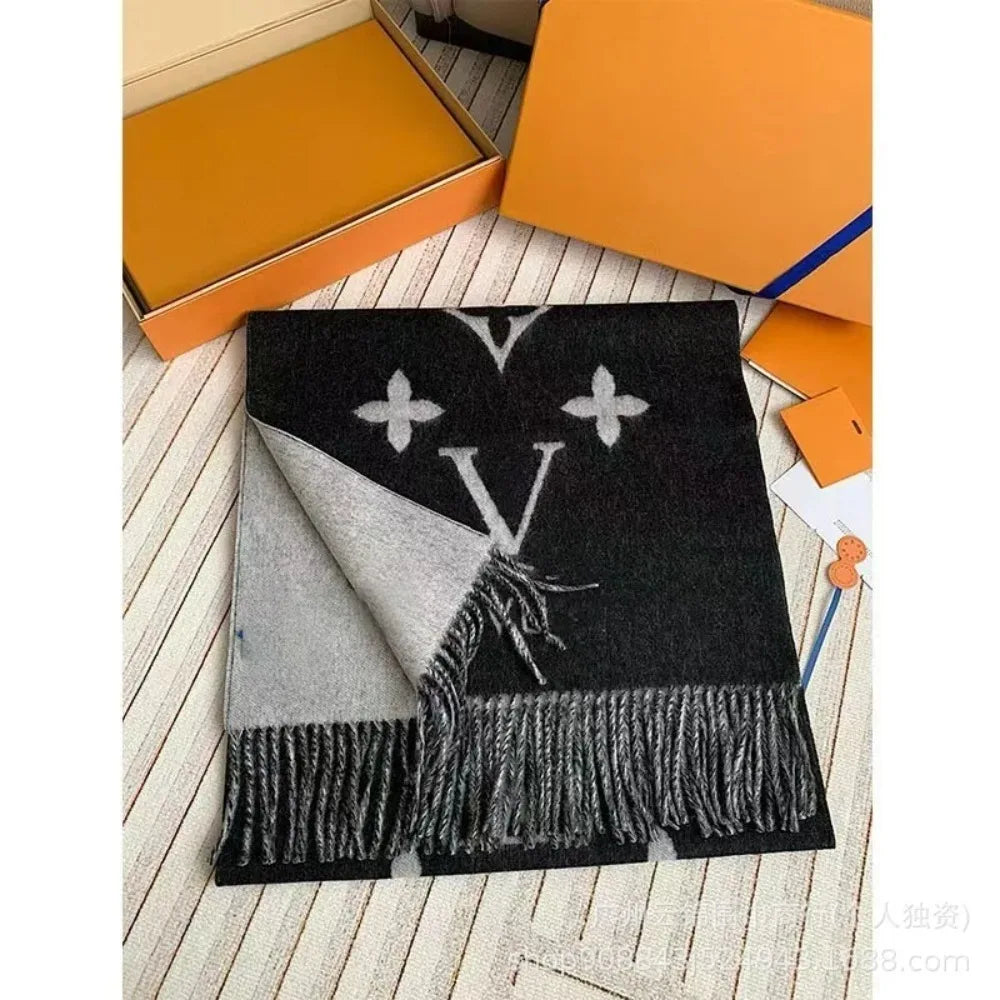 Spot retro classic black grey light milk tea cashmere scarf, women's internet famous shawl, wool warm scarf