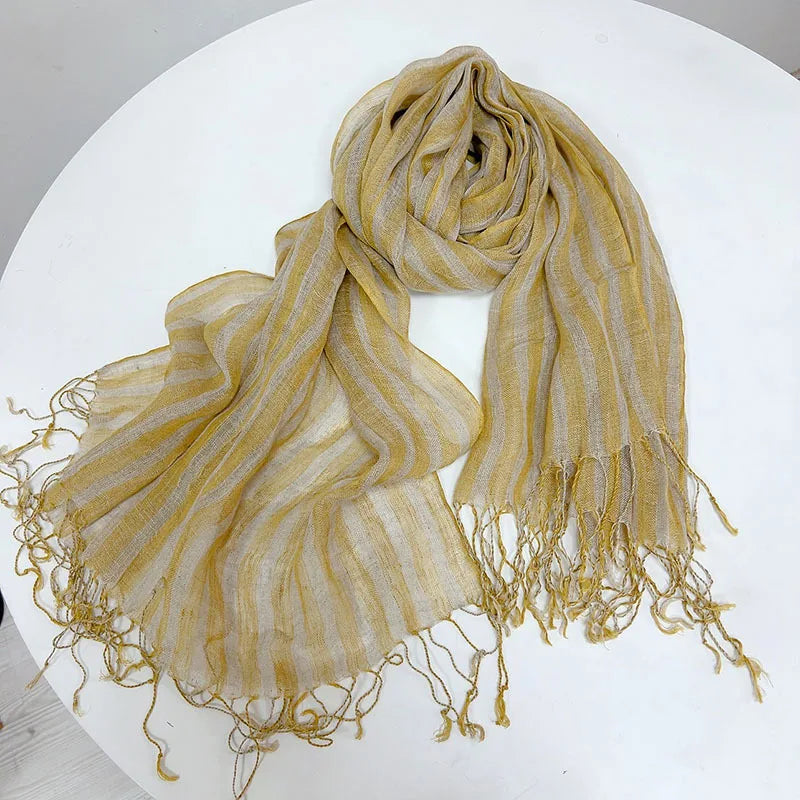 Spring/Summer Linen Yellow Striped Women's Scarf